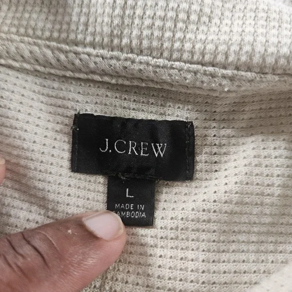J Crew Polo Shirt Mens Large Beige Waffle Knit Textured Short Sleeve Casual - Picture 3 of 6